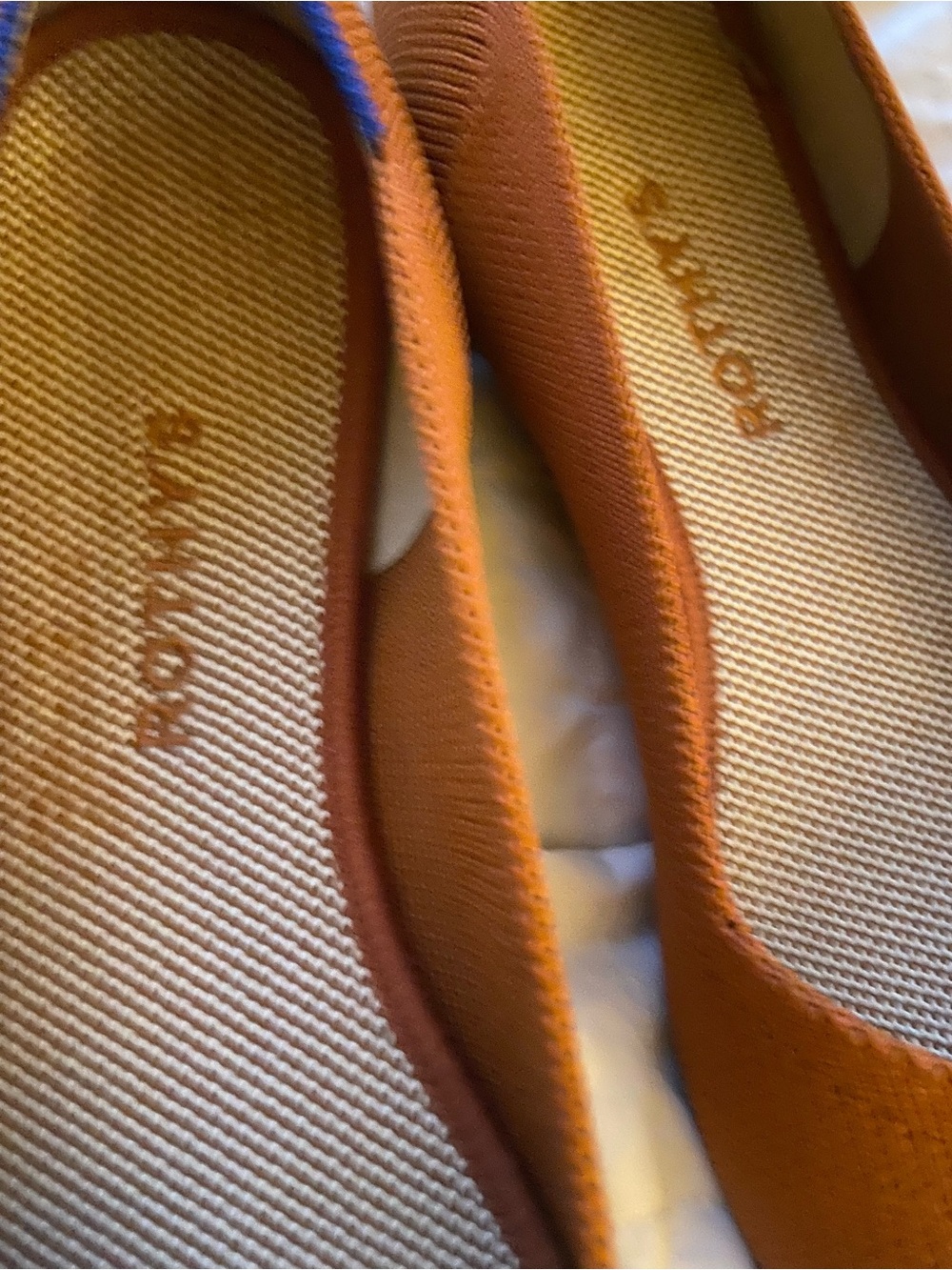 Rothy's Knit Ballet Flats in Fawn Tan with Blue Trim Retired Colorway 9.5 - Picture 7 of 14